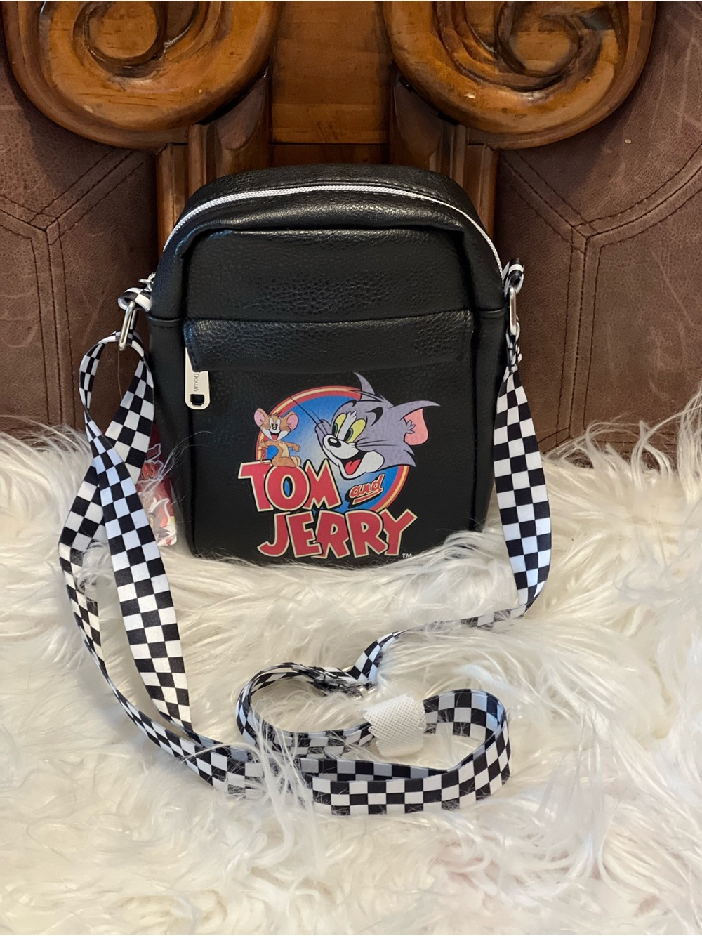 Tom and Jerry NWT  Black vegan leather Crossbody Bag unisex Casual Shoulder Bag - Picture 13 of 15